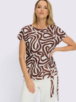 T-shirt à manches courtes avec motif imprimé fluide et encolure ronde