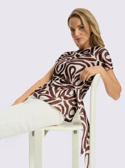 T-shirt à manches courtes avec motif imprimé fluide et encolure ronde