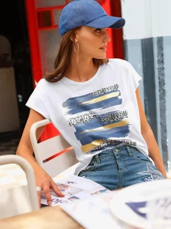T-shirt manches courtes avec motif animal et col rond