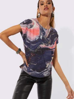 T-shirt à manches courtes avec motif marbré et mancherons