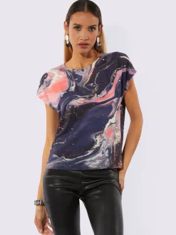 T-shirt à manches courtes avec motif marbré et mancherons