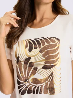 T-shirt à manches courtes avec motif feuille et pierres