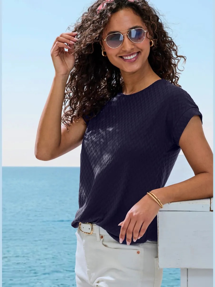 T-shirt à manches courtes avec motif jacquard et encolure ronde