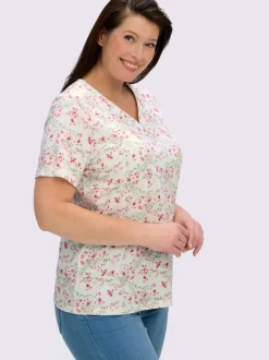 T-shirt à manches courtes avec motif floral et col V