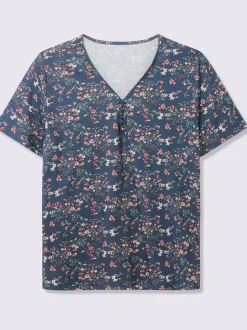T-shirt à manches courtes avec motif floral et col V