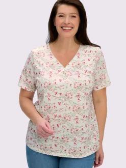 T-shirt à manches courtes avec motif floral et col V