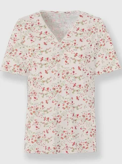 T-shirt à manches courtes avec motif floral et col V