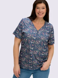 T-shirt à manches courtes avec motif floral et col V