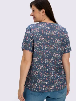 T-shirt à manches courtes avec motif floral et col V