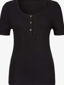 T-shirt à manches courtes avec patte de boutonnage et boutons imitation corne