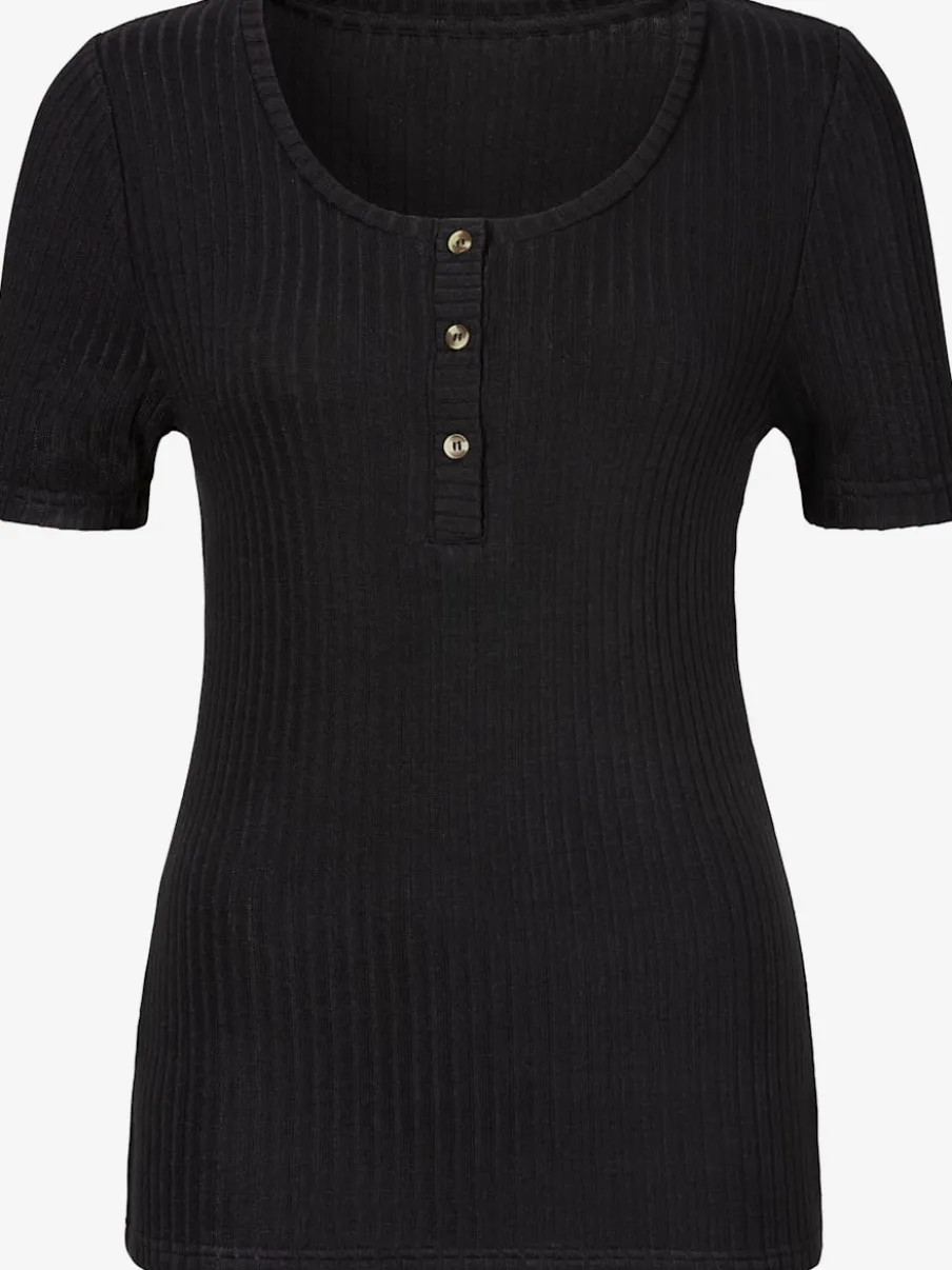 T-shirt à manches courtes avec patte de boutonnage et boutons imitation corne