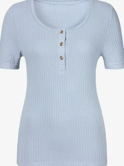 T-shirt à manches courtes avec patte de boutonnage et boutons imitation corne