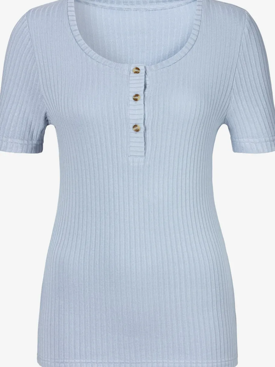 T-shirt à manches courtes avec patte de boutonnage et boutons imitation corne