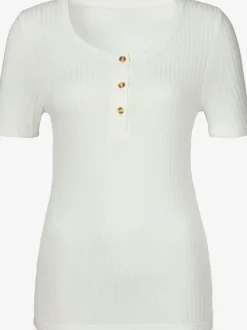 T-shirt à manches courtes avec patte de boutonnage et boutons imitation corne