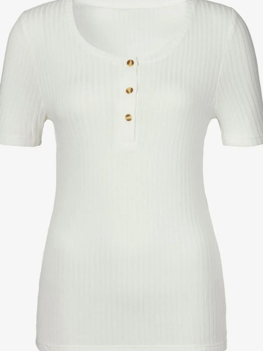 T-shirt à manches courtes avec patte de boutonnage et boutons imitation corne