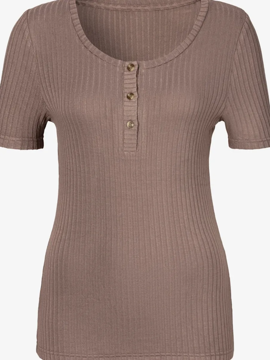 T-shirt à manches courtes avec patte de boutonnage et boutons imitation corne