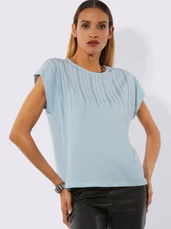T-shirt à manches courtes avec petites pierres brillantes