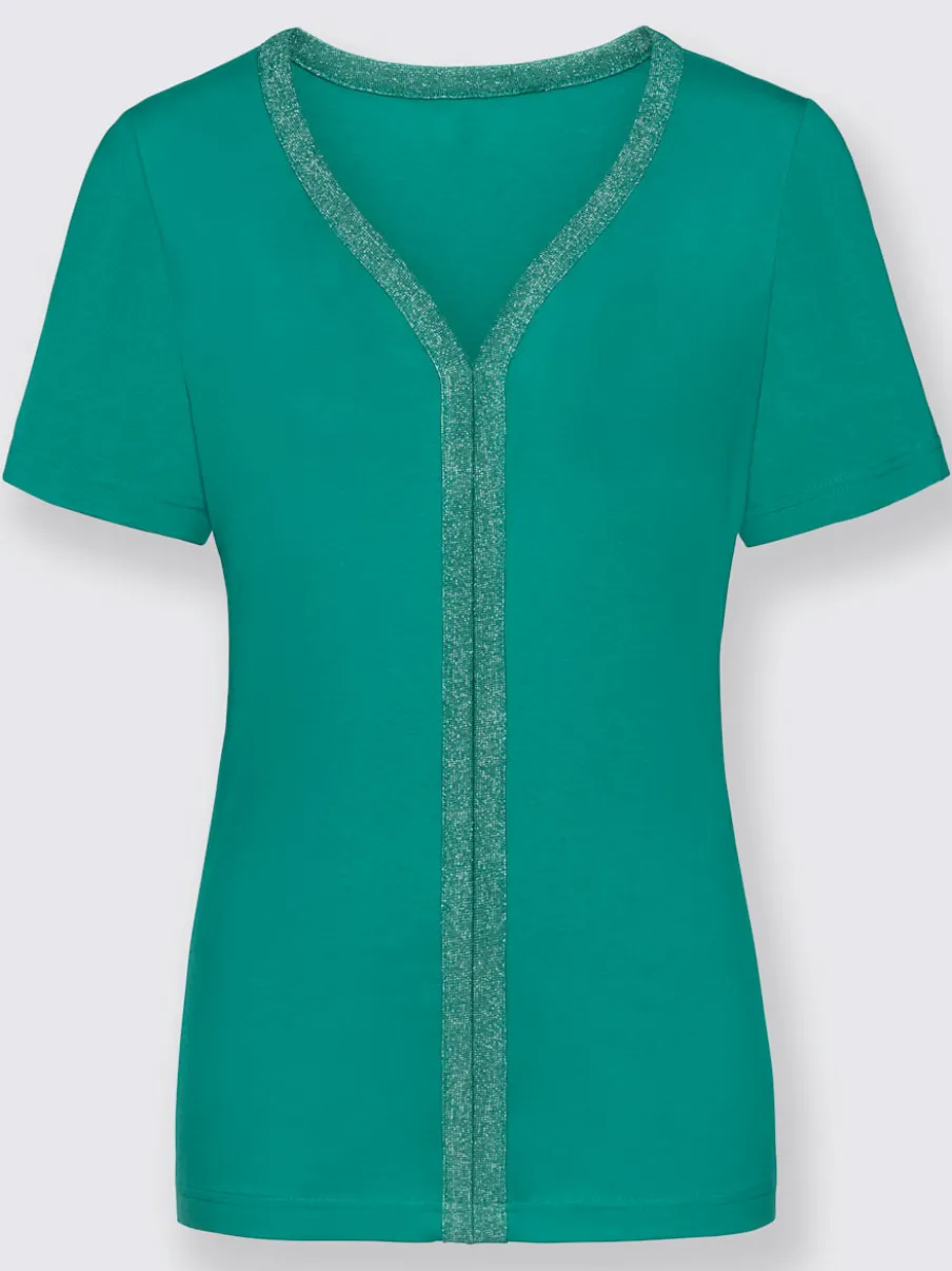 T-shirt à manches courtes avec passepoil en V et empiècements floraux