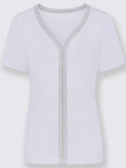 T-shirt à manches courtes avec passepoil en V et empiècements floraux