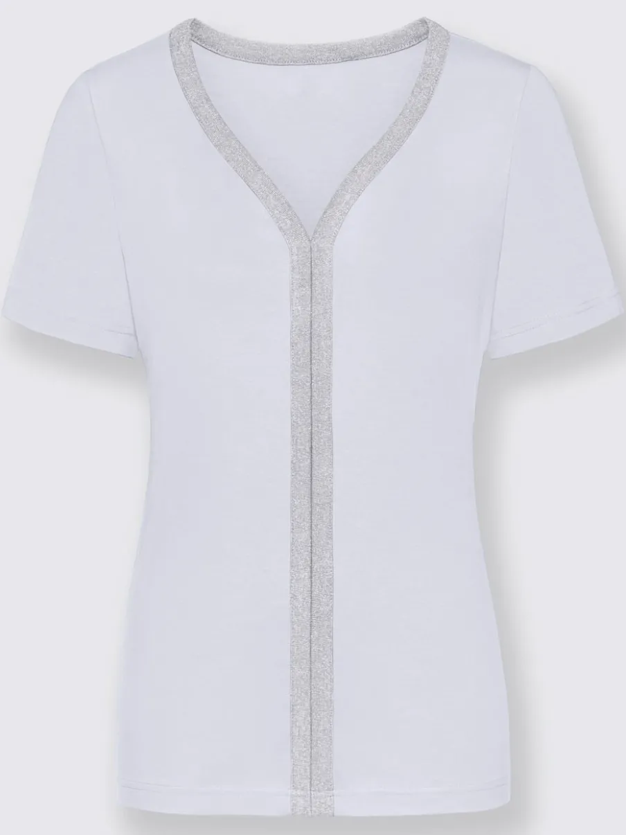 T-shirt à manches courtes avec passepoil en V et empiècements floraux