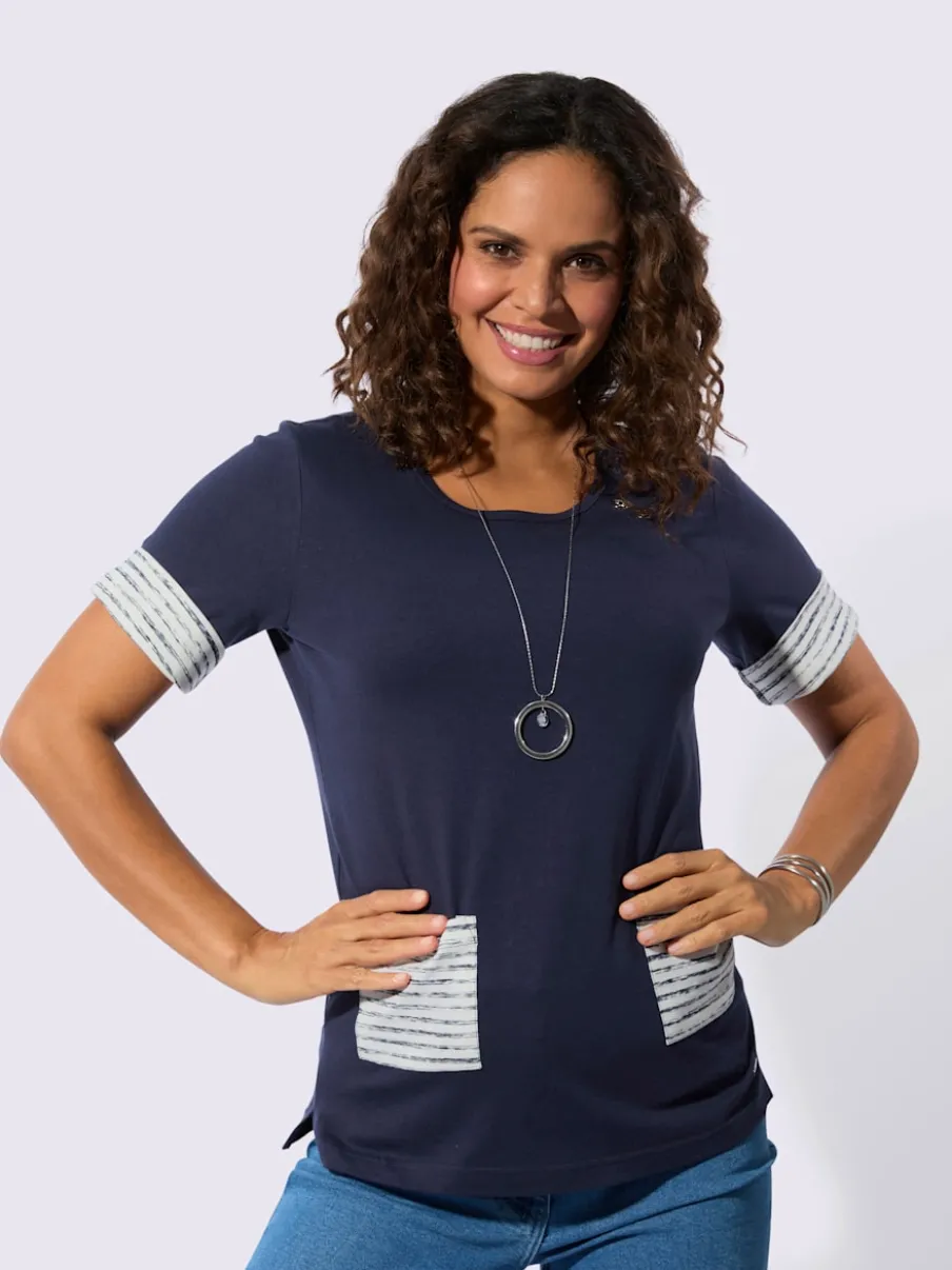 T-shirt à manches courtes avec poches rayées contrastées