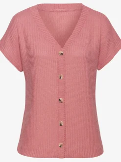 T-shirt à manches courtes avec patte de boutonnage et boutons imitation corne
