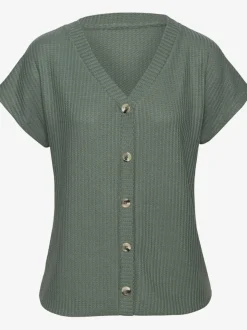 T-shirt à manches courtes avec patte de boutonnage et boutons imitation corne