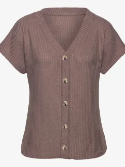T-shirt à manches courtes avec patte de boutonnage et boutons imitation corne
