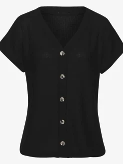 T-shirt à manches courtes avec patte de boutonnage et boutons imitation corne