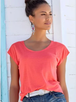 T-shirt à manches courtes avec rayures dévorées et coupe arrondie