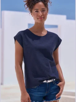 T-shirt à manches courtes avec structure rayée en coton doux