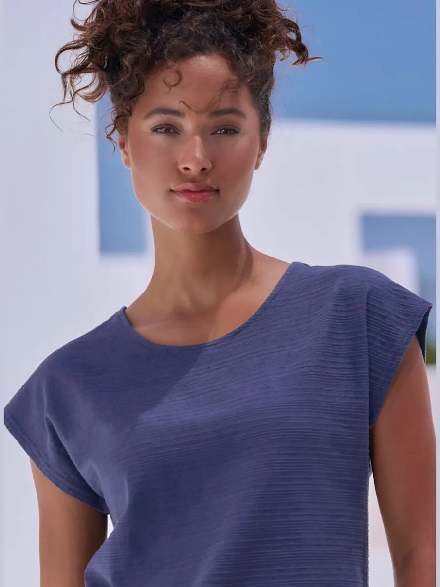 T-shirt à manches courtes avec structure rayée en coton doux
