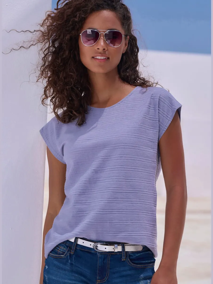 T-shirt à manches courtes avec structure rayée en coton doux