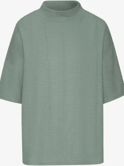 T-shirt à manches courtes col montant en crêpe structurée