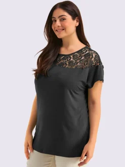 T-shirt à manches courtes empiècement en dentelle
