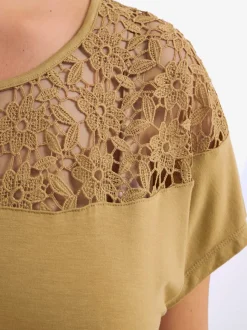 T-shirt à manches courtes empiècement en dentelle