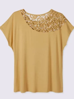 T-shirt à manches courtes empiècement en dentelle
