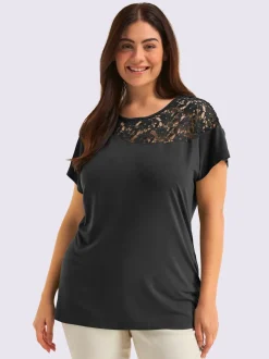 T-shirt à manches courtes empiècement en dentelle