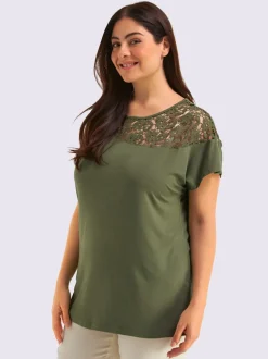 T-shirt à manches courtes empiècement en dentelle