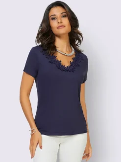 T-shirt à manches courtes encolure V dentelle florale