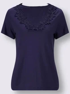 T-shirt à manches courtes encolure V dentelle florale