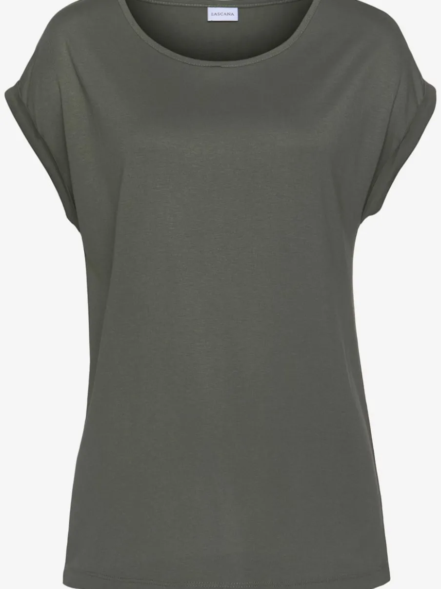 T-shirt à manches courtes encolure ronde avec forme fluide.