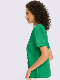T-shirt à manches courtes encolure en V avec empiècement en dentelle