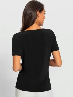 T-shirt à manches courtes encolure en V avec boutons décoratifs