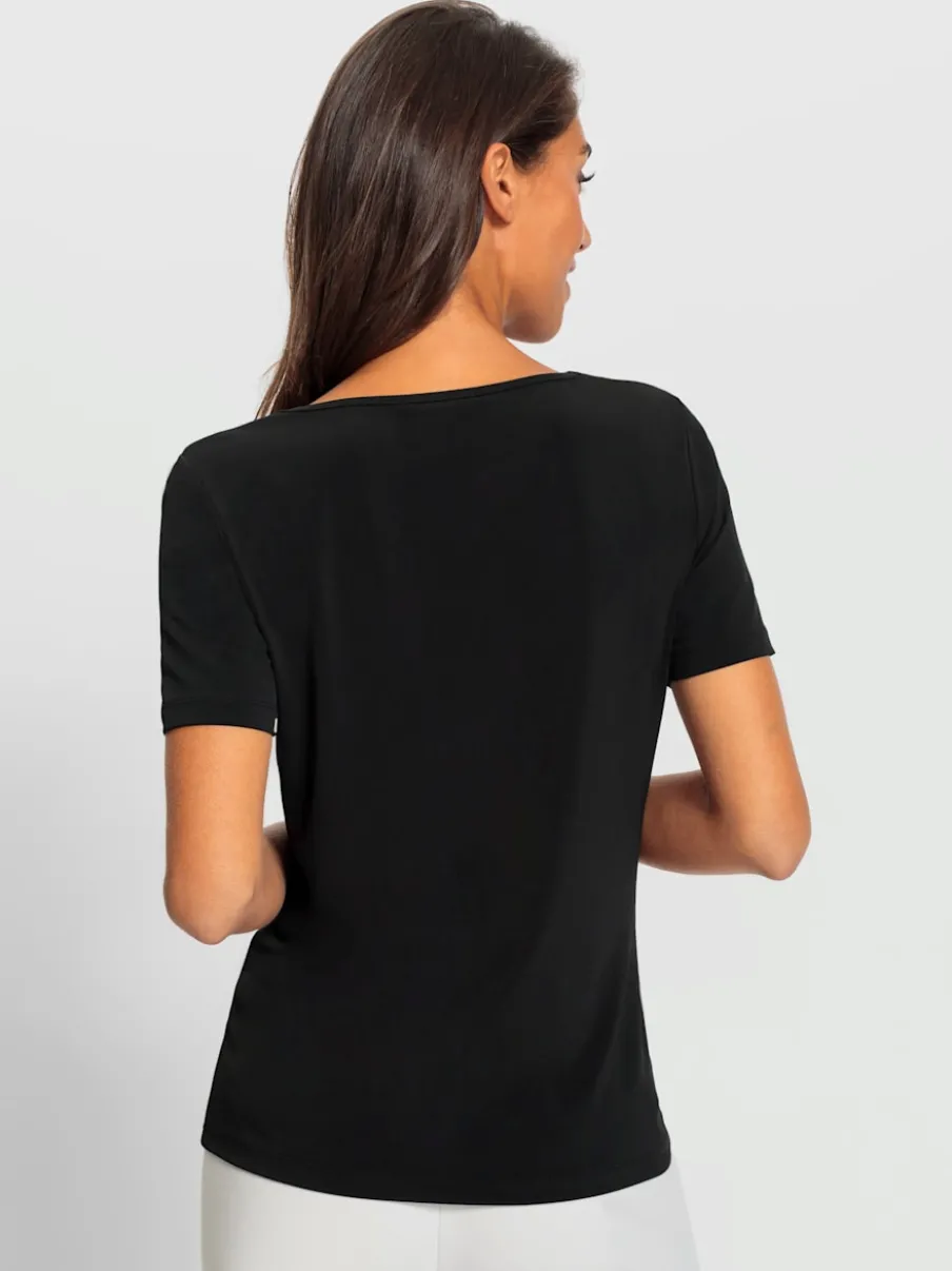 T-shirt à manches courtes encolure en V avec boutons décoratifs