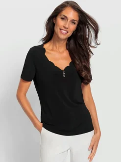 T-shirt à manches courtes encolure en V avec boutons décoratifs