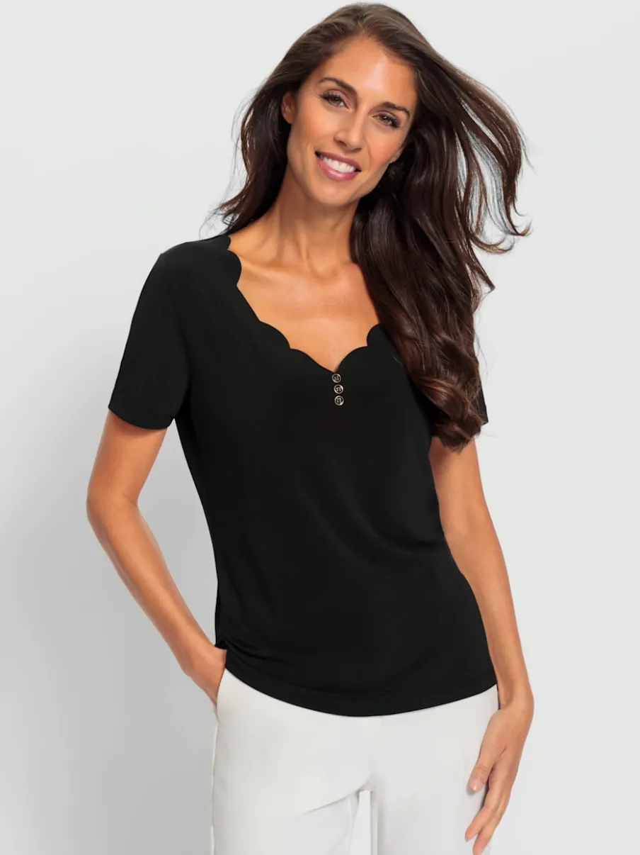 T-shirt à manches courtes encolure en V avec boutons décoratifs