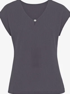 T-shirt à manches courtes encolure en V avec perle décorative