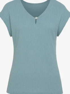 T-shirt à manches courtes encolure en V avec perle décorative