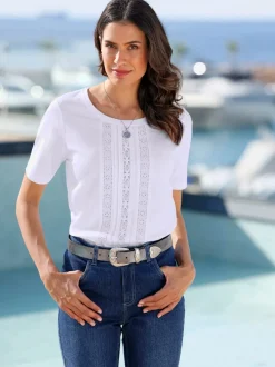 T-shirt à manches courtes en coton avec dentelle délicate